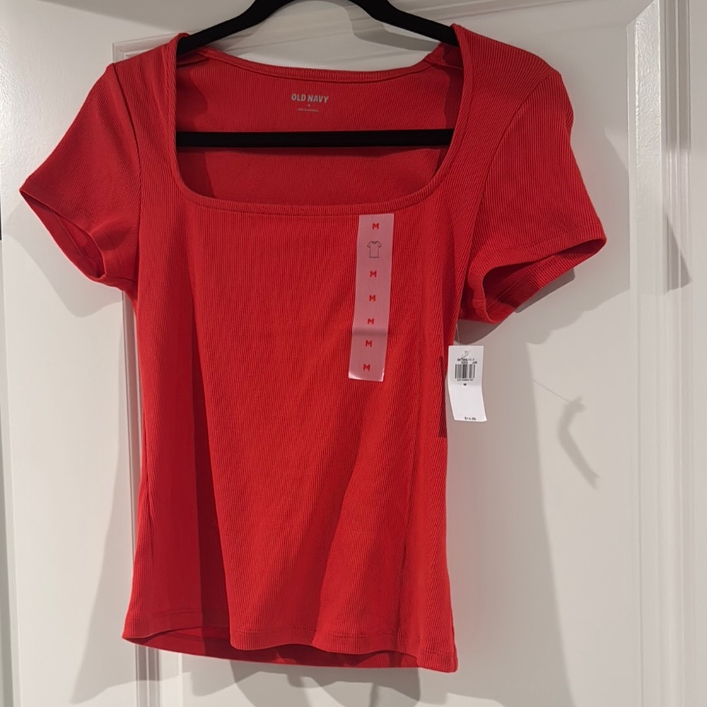 Old Navy Red Women's Square Neck Short Sleeve Top